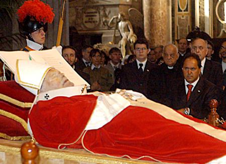 The body of Pope John Paul II in St. Peter's Basilica.